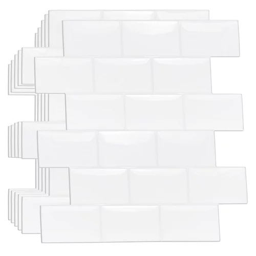 20 Pieces 30.5 X 15.4 Cm 3D Tile Stickers Pure White Glossy 3 20 Pieces 30.5 X 15.4 Cm 3D Tile Stickers Pure White Glossy
