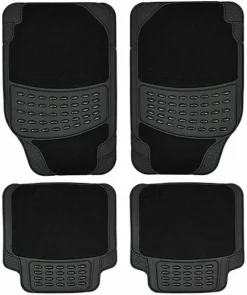 4 Pieces Heavy Duty Rubber With Carpet Universal Car Mat Non-Slip For Cars SUV Truck & VAN Water Proof Luxury Floor Mat Set Black