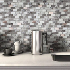 Chelsea Grey Copper Effect Glass & Stone Mosaic Tile, (L)298mm (W)304mm