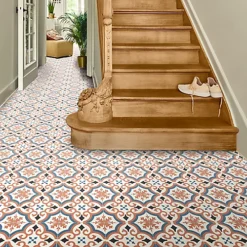 Colours Vinyl Rolls Orange, Light Blue & Grey Mosaic Tile Effect Vinyl Sheet Vinyl, 6m²