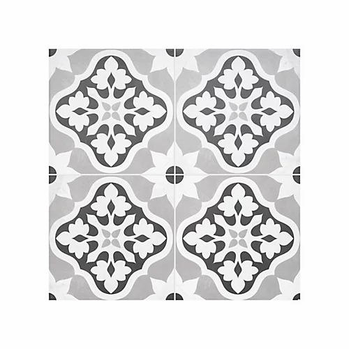Dagenham Grey & White Matt Floral Porcelain Wall & Floor Tile, Pack Of 7, (L)450mm (W)450mm 4 Dagenham Grey & White Matt Floral Porcelain Wall & Floor Tile, Pack Of 7, (L)450mm (W)450mm - Image 2