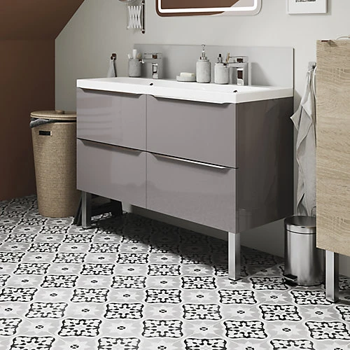 Dagenham Grey & White Matt Floral Porcelain Wall & Floor Tile, Pack Of 7, (L)450mm (W)450mm 6 Dagenham Grey & White Matt Floral Porcelain Wall & Floor Tile, Pack Of 7, (L)450mm (W)450mm - Image 4