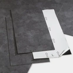 GoodHome Poprock Dark Grey Tile Stone Effect Self Adhesive Vinyl Tile, Pack Of 7