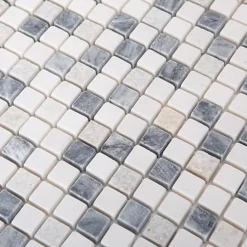 Ikarai Light Grey Marble Effect Natural Stone Mosaic Tile Sheet, (L)300mm (W)300mm -Floors Specialty Shop ikarai light grey marble effect natural stone mosaic tile sheet l 300mm w 300mm5036581068486 38c