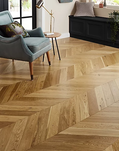 Impero Chevron - Natural Lacquered 15mm Engineered Wood Flooring. 1.69m² Pack 3 Impero Chevron - Natural Lacquered 15mm Engineered Wood Flooring. 1.69m² Pack
