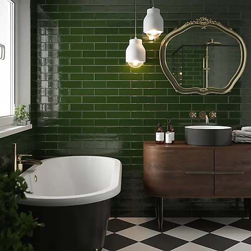 Iris Green Gloss Structured Plain Ceramic Wall Tile, Pack Of 54, (L)245mm (W)75mm 3 Iris Green Gloss Structured Plain Ceramic Wall Tile, Pack Of 54, (L)245mm (W)75mm