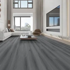 Livingandhome Set Of 36 Dark Grey Rustic Lifelike Wood Grain Self Adhesive PVC Flooring, 5m² Pack
