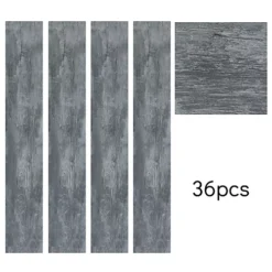 Livingandhome Set Of 36 Dark Grey Rustic Style Wood Plank PVC Laminate Flooring, 5m² Pack