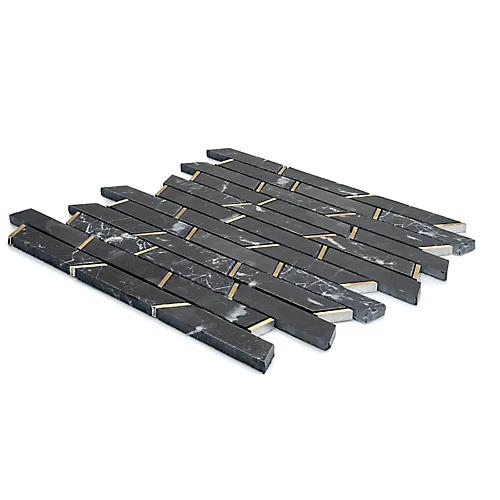 Monte Carlo Black Brass Effect Marble Mosaic Tile, (L)300mm (W)350mm 5 Monte Carlo Black Brass Effect Marble Mosaic Tile, (L)300mm (W)350mm - Image 3