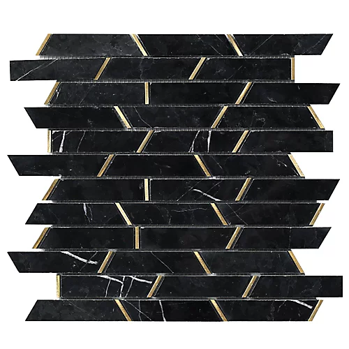 Monte Carlo Black Brass Effect Marble Mosaic Tile, (L)300mm (W)350mm 4 Monte Carlo Black Brass Effect Marble Mosaic Tile, (L)300mm (W)350mm - Image 2