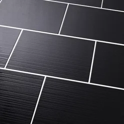 Salerna Black Gloss Flat Ceramic Wall Tile, Pack Of 10, (L)402.4mm (W)251.6mm