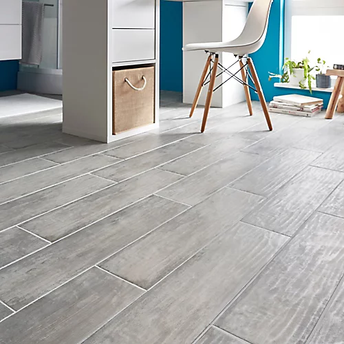 Soft Patinated Grey Matt Wood Effect Porcelain Wall & Floor Tile, Pack Of 11, (L)600mm (W)150mm
