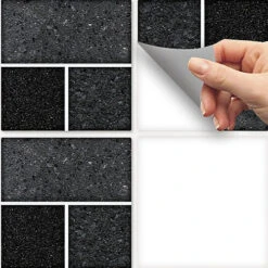 Stick And Go 8 Tile Stickers : Black Granite - To Stick Over 15cm X 15cm (6x6) Tiles Peel Off The StickerRoll - Apply On Tiles