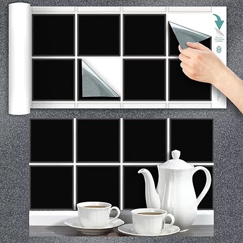 Stick And Go 8 Tile Stickers : Black - To Stick Over 15cm X 15cm (6x6) Tiles Peel Off The StickerRoll - Apply On Tiles 4 Stick And Go 8 Tile Stickers : Black - To Stick Over 15cm X 15cm (6x6) Tiles Peel Off The StickerRoll - Apply On Tiles - Image 2