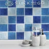 Stick And Go Self Adhesive Stick On Tiles Blue Mix 4" X 4" Box Of 18 Apply Over Any Tile, Or Directly On To The Wall -Floors Specialty Shop stick and go self adhesive stick on tiles blue mix 4 x 4 box of 18 apply over any tile or directly on to the wall5060300420248 01c MP