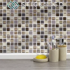 Stick And Go Self Adhesive Stick On Tiles Glass Stone Mosaic 6" X 6" Box Of 8 Apply Over Any Tile, Or Directly On To The Wall