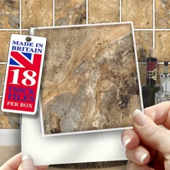 Stick And Go Self Adhesive Stick On Tiles Mocha Slate 4" X 4" Box Of 18 Apply Over Any Tile, Or Directly On To The Wall -Floors Specialty Shop stick and go self adhesive stick on tiles mocha slate 4 x 4 box of 18 apply over any tile or directly on to the wall5060300422723 03c MP