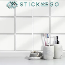 Stick And Go Self Adhesive Stick On Tiles White 6" X 6" Box Of 8 Apply Over Any Tile, Or Directly On To The Wall