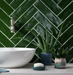 Top Ceramics Green Gloss Metro Ceramic Wall Tile (L)300mm X (W)75mm Each Box 0.72sqm