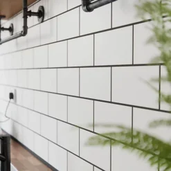 Top Ceramics White Flat Satin Metro Ceramic Wall Tile (L)200mm X (W)100mm Each Box 1sqm