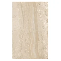 Travertina Light Beige Gloss Flat Ceramic Wall Tile, Pack Of 10, (L)402.4mm (W)251.6mm